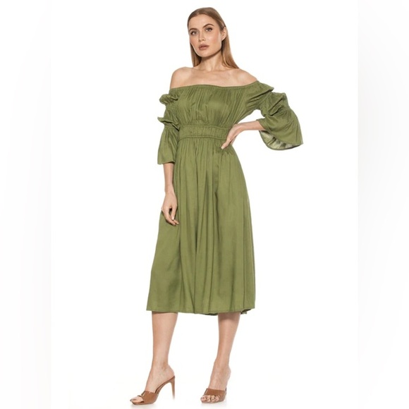 ALEXIA ADMOR Green smocked midi dress size 8 - Picture 1 of 14